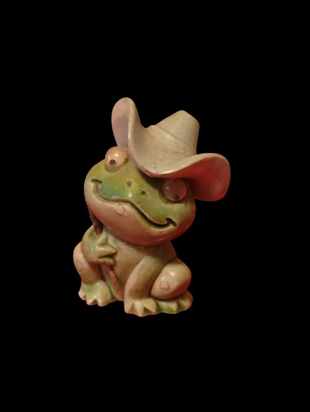 Vintage | Green Ceramic Frog Figurine with Hat